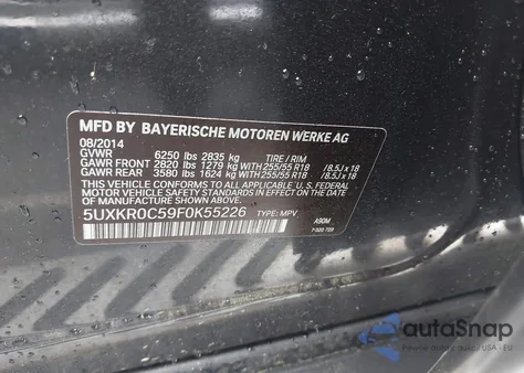 2015 BMW X5 xDrive35I из США, поврежденный, VIN 5UXKR0C59F0K55226